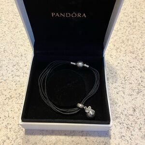 Pandora black 4 cord & Sterling Silver charm bracelet with white gift box